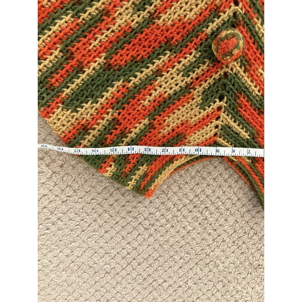 Vintage Crochet Granny Poncho Multicolor Fringe Boho Handmade Cape Wrap rainbow